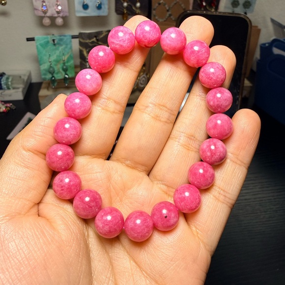 Pink Quartz Bracelet | 10mm Natural Stone Beads | Handmade Stretch Bracelet - Picture 2 of 4